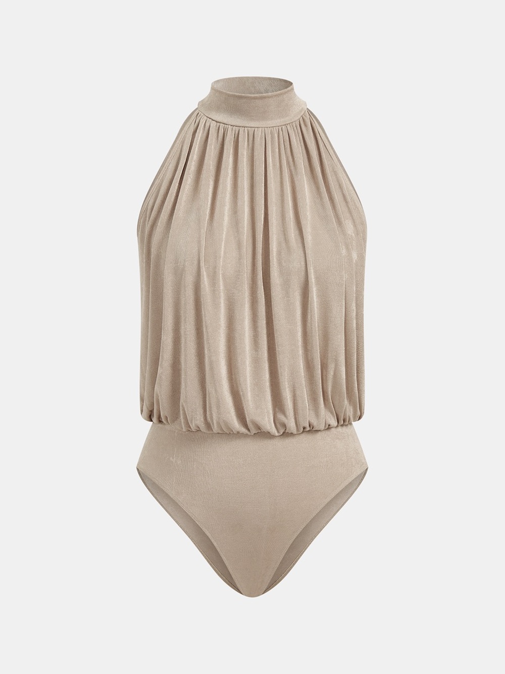 Commense Mock Neck Sleeveless Ruched Bodysuit